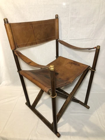 French Rosewood Leather Brass Folding Director Chair Cover