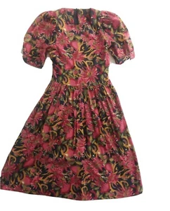 Vintage Laura Ashley Tea Dress Sz 6 Black Pink Floral Prairie Cottagecore 80s - Picture 1 of 6