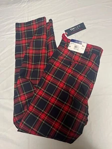 Tommy Hilfiger Pants Men 33x32 Red Navy Plaid Straight Leg Slim Stretch - Picture 1 of 7