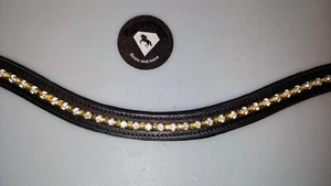Stirnriemen Leder schwarz geschwungen klare Strass mit Gold 40,5 cm WB NEU - Bild 1 von 2