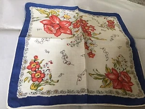 Vintage Orange & Blue Daffodil Hankie VGC ** - Picture 1 of 1