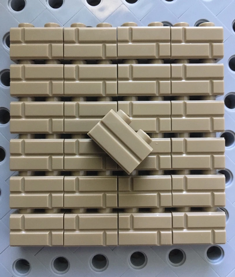 Lego 1x2 Dark Tan Sand Yellow Bricks Modified w/ Masonry Profile Wall 25pc Decor - Image 1 of 2