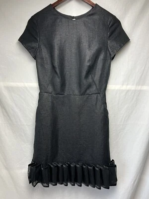 3.1 Phillip Lim 荷叶边饰边迷你直筒连衣裙后镂空 Sz 0 黑色口袋蝴蝶结 — 第 1/4 张图片