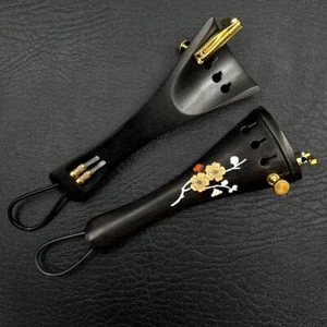 2pcs ebony Shell Flower Inlay Violin Tail Piece With Gut Fine tuner 4/4#1 - Picture 1 of 2