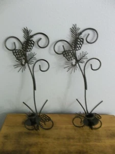 PINE TREE & PINE CONES METAL  SCONCES 2 EACH - Picture 1 of 2
