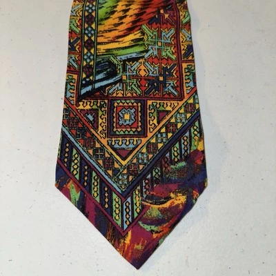 Gravata Vitaliano Pancaldi masculina de seda Itália luxo arte multicolorida abstrata - Imagem 1 de 4