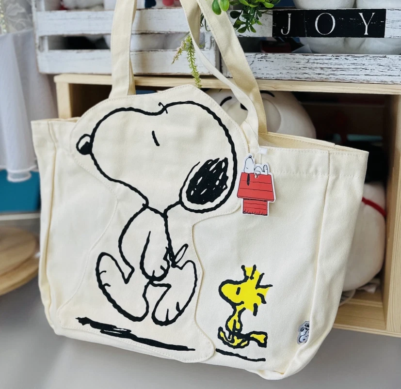 NUEVO Bolso de Hombro de Lona Snoopy Lindo Bolso de Mano de Dibujos Animados, Cartera de Estudiante de Gran Capacidad Foto 1 de 4