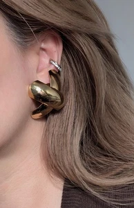 Vintage unbenutzt Norma Jean goldfarbene Modernist X Statement Ohrclips - Bild 1 von 6