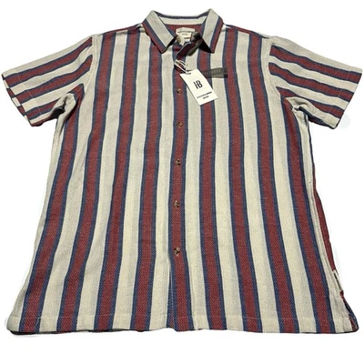 Hudson & Barrow Shirt Mens L Button Up Woven Textured Striped Red Blue Beige NWT - Image 1 of 4