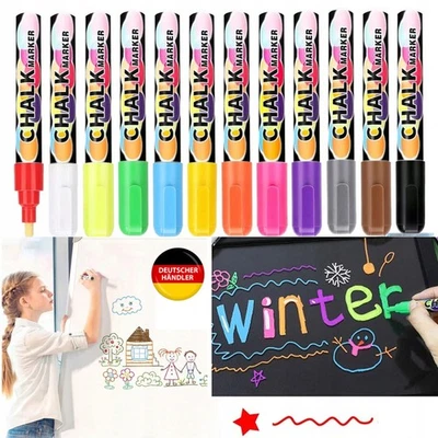 Fenster 12 Farben Kreidestifte Kreidemarker Tafel Neon Kreide Stift abwischbar - Bild 1 von 4