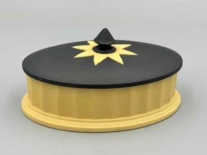 Wedgwood Jasperware Black & Cane Yellow Library Collection Oval Column Box - Picture 1 of 3