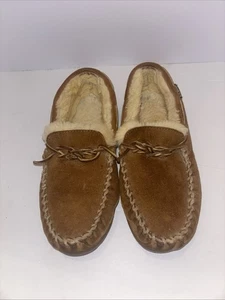 LL Bean Slippers Women's Brown Suede Wicked Good Shearling Lined Moccasin 9M - Picture 1 of 8