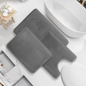 3pz Tappeti Bagno Velluto Memory Foam Antiscivolo Tappeti Bagno Lavatrice Asciuga Rapidi - Foto 1 di 29