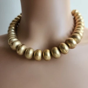 Goldtone Runway Statement Necklace | 16"+2" Extender | Matte Bead Collar Choker - Picture 1 of 7