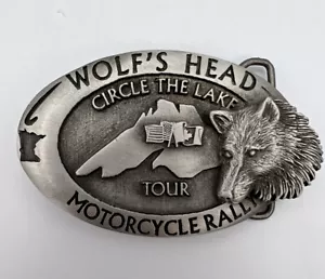 Metal Belt Buckle Wolf’s Head Circle The Lake Tour Motorcycle Rally Pewter? - Picture 1 of 6
