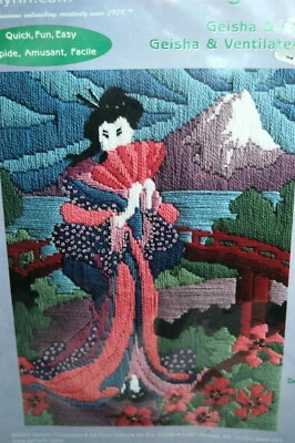 Janlynn Longstitch Geisha & Fan 10" x 14" Asiático Colgante de Pared 2002 OOOE RARO Foto 1 de 3