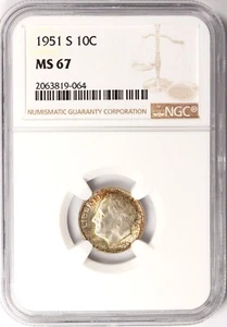 1951-S ROOSEVELT DIME NGC Certified MS67 (819-064) - Picture 1 of 2