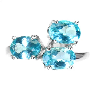 Anello In Argento Sterling 925 Ovale Apatite Gemma 7x5mm Gioielleria Taglia 7 - Immagine 1 di 4