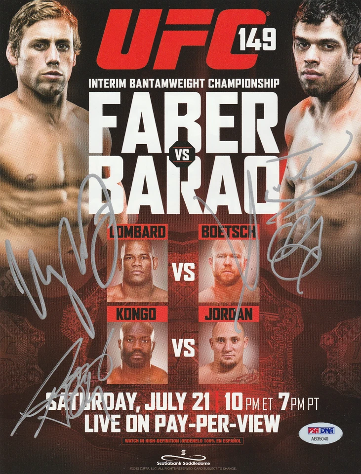 URIJAH FABER RENAN BARAO SIGNED AUTO'D MINI POSTER PSA/DNA UFC 149 LOMBARD ATT - Image 1 of 1