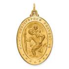 14K Gold Solid Polished/Satin Large Oval Saint Christopher Medal 1 x 1.6 in