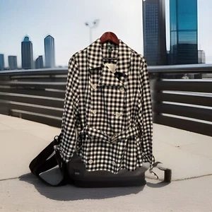 Lauren Ralph Lauren Gingham Double Breast Trench Jacket Coat Black White Lady 3X - Picture 1 of 18