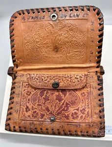 VINTAGE Leather Purse Wallet Tan Brown Foreign Asian Vintage - Picture 1 of 6