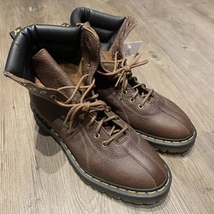 DR. MARTENS Santo Grizzly Brown Leather Lace Up Boots Size 12 WORN 1x - Picture 1 of 12