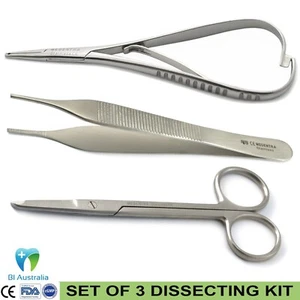 DENTAL SURGICAL DISSECTING BASIC SURGERY KIT SCISSOR TWEEZER NEEDLE HOLDER 3Pcs - Bild 1 von 1