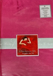 EINZELBETT SATIN FUCHSIA KOMP SET HOT PINK BETTBEZUG KUNSTSEIDE VOLANT LAKEN - Bild 1 von 1