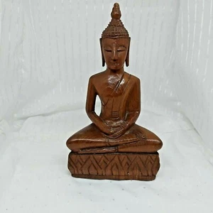 Templo de Tailandia Hombre Meditador de Madera - 8" de Alto - Tallado a Mano - Imagen 1 de 6