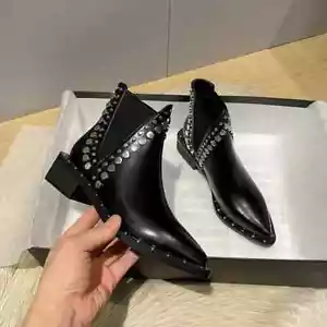 Mujeres Zapatos Cuero Botas Cortas Botas Tacón Punta Botines Plataforma Tacón - Imagen 1 de 14
