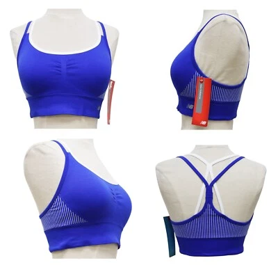 New Balance Blue & White Striped Spaghetti Strap Sports Bra - Women's Size Large - Image 1 of 4