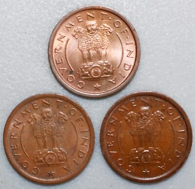 1952 & 1953 India Bronze Pice Coins Extra Fine Circulated Lion on Pedestal Horse - Image 1 of 3