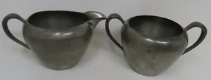 Vintage Genuine Pewter 2 Piece Coffee Creamer Sugar Cube Set - Picture 1 of 3