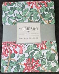 Morris & Co Floral Shower Curtain Coral Green White 100% Cotton 72" x 72" Boho - Picture 1 of 5