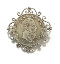 Antike Brosche Münze 2 Mark Kaiser Friedrich Silber König Preussen