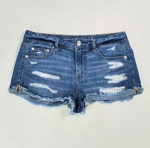 American Eagle Jeans Shorts Donna Tomgirl Shortie Cut Off AE Denim invecchiato 4 - Foto 1 di 10