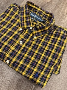 Ralph Lauren Men’s XXL Custom Fit Yellow Blue Plaid Button Up - Picture 1 of 8
