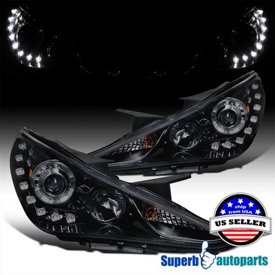 Fits 2011-2014 Sonata Smoked Projector Headlights Glossy Black - Image 1 of 4