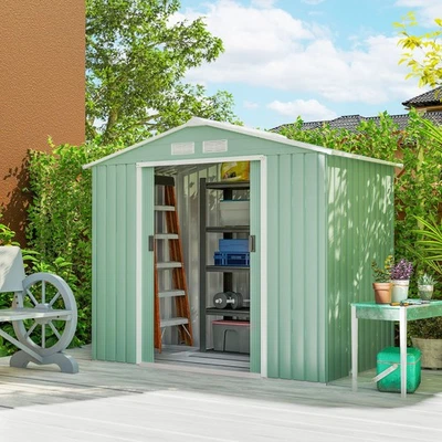 Outsunny Tool Shed with Foundation Tool Shed Garden Shed Shed Steel Green - Image 1 of 4