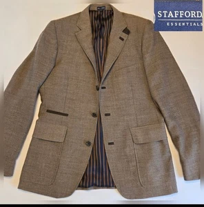 Stafford Nailhead Hacking Blazer Jacket 42L Slim Sport Coat Patch Pocket Ticket - Picture 1 of 19