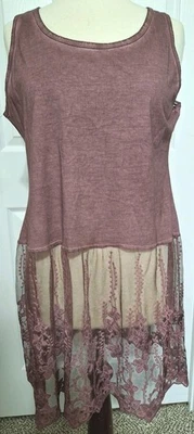 New Pretty Angel Women’s Tunic Lace Tank Top Maroon Size L Linen Blend - Image 1 of 4