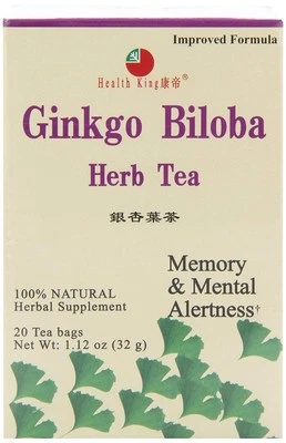 Bolsas de té de hierbas Health King Ginkgo Biloba suplemento herbal natural 20 unidades Foto 1 de 3