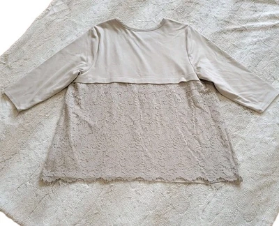 Túnica Jill Top Ponte Tejida Beige Esterlina Mangas 3/4 Encaje Espalda Mujer Talla 2X Foto 1 de 4