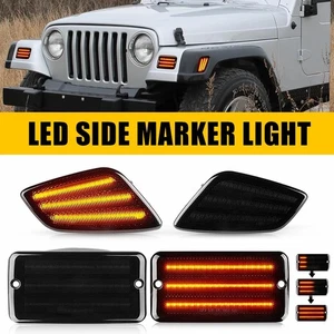 Smoked Dynamic Lens Yellow LED Side Markers For Light Jeep Wrangler TJ 1997-2006 - Picture 1 of 17