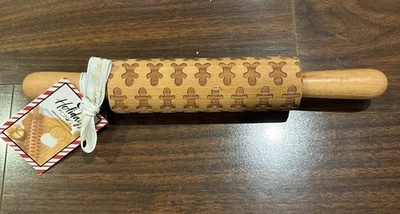 CHRISTMAS Wood Embossed Rolling Pin ~ Gingerbread Men ~ B&B Bread Butter~ 11” - Image 1 of 3