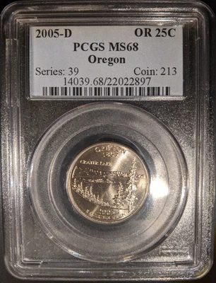 2005-d PCGS MS-68 Oregon OR Washington State Quarter True Business Strk Pop 16/0 - Image 1 of 2