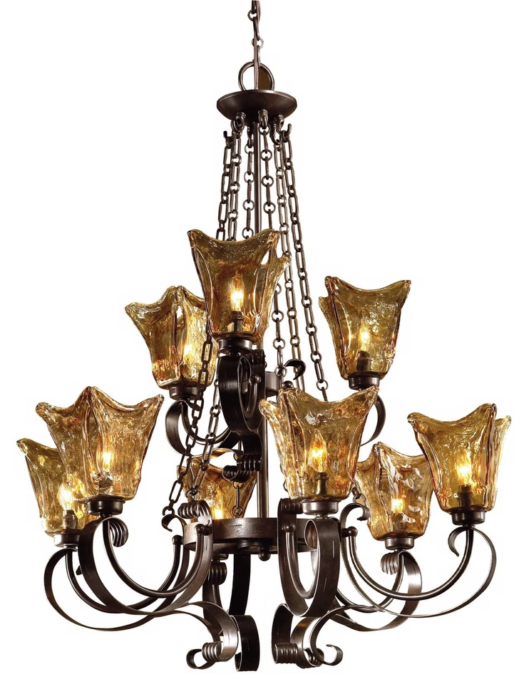 Oil-Rubbed Bronze Chandelier 31" Traditional Toffee Glass Shade for Dining Room - Image 1 of 1