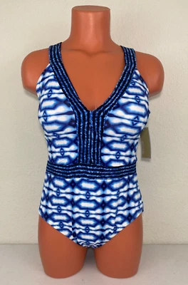 Traje de baño Michael Kors para mujer Summer Breeze espalda cruzada de una pieza azul marino talla 8 Foto 1 de 3