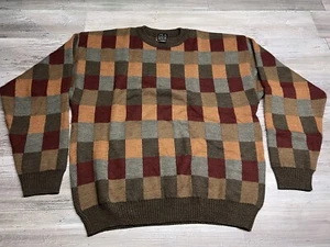 Vintage Preppy Sweater Jos A Bank Merino Wool Tonal Geometric 2XL Cosby Pullover - Picture 1 of 5